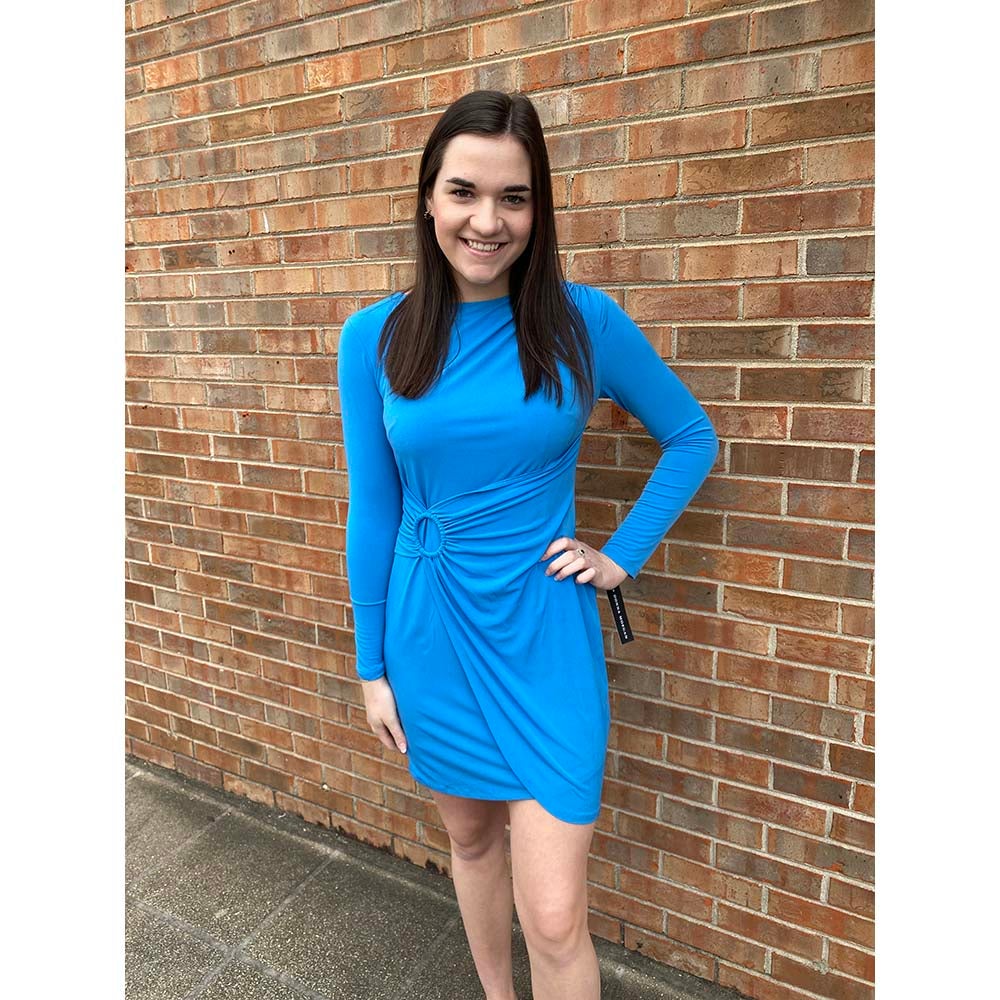 Donna Morgan Blue Drape Wrap Dress